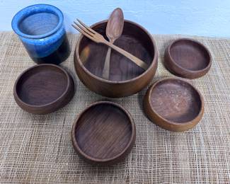 Wooden salad set and crock
