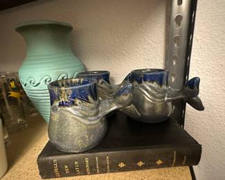 Neat Whale tail art pottery mugs
