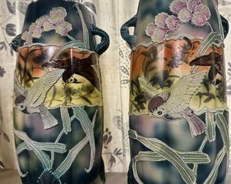 Antique Moriage Bird Vases
