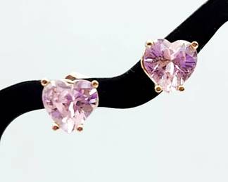 14K Yellow Gold Pink Sapphire Heart Earrings