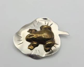 Vintage Mexico Sterling Silver Frog Brooch