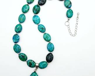 Green Blue Chrysocolla Pendant Beads Necklace