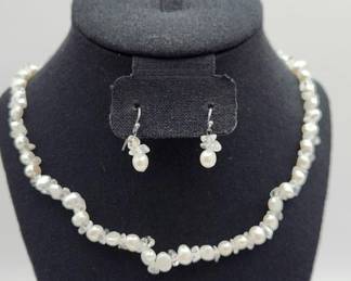 Freshwater Pearl & Crystal Necklace & Earrings Set