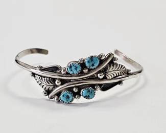 Navajo Sterling Spider Web Turquoise Cuff Bracelet