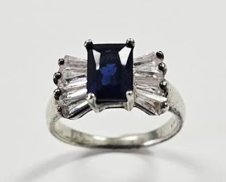 Sterling Silver Sapphire & Crystal Ring