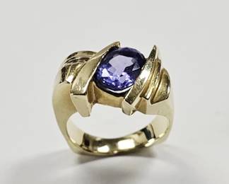 14k Gold Tanzanite and Diamond Ring