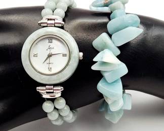 Aria Pale Green Jade & Sterling Quartz Watch
