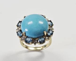 14K Sleeping Beauty Turquoise Topaz & Diamond Ring