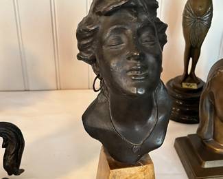 Spelter bust on marble