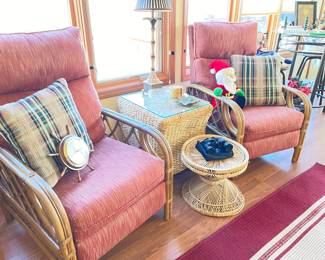 set of bamboo chairs w/cushions