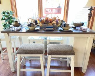 trestle type table w/4 bench seats & storage