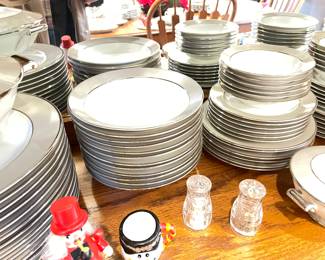 nice set of silver/white china, lots