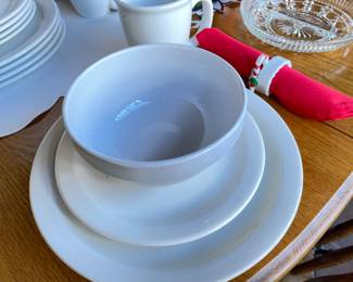 set of white plain china, looks blue but its white