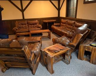 Vintage rustic sofa, loveseat, chairs & ottoman from the 60's/70's