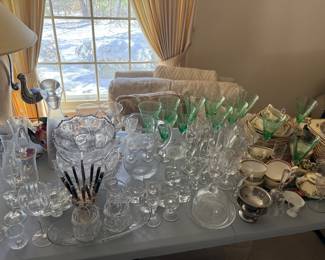 misc. vintage crystal & glassware; Vintage Crown Ducal china