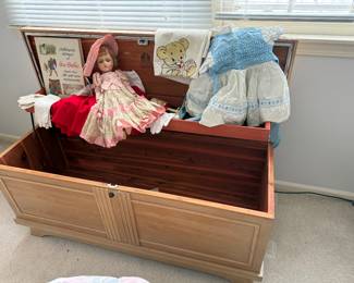 Lane cedar chest; vintage childrens' clothes