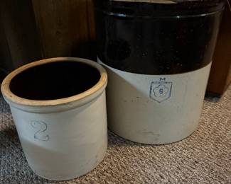 Vintage crocks, 8 gallon & gallon