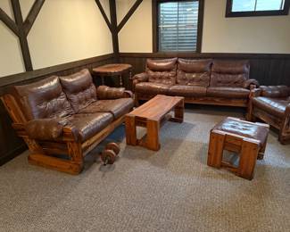 Vintage rustic sofa, loveseat, chairs & ottoman from the 60's/70's