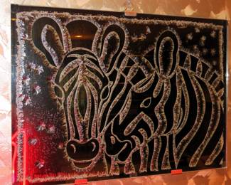 Frost etched glass zebra wall sculpture