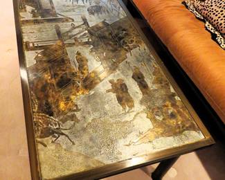 Philip & Kelvin Laverne patinated bronze etched coffee table