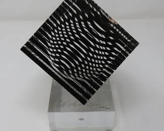 Victor Vasarely "Multi Wave Cube" acrylic sculpture