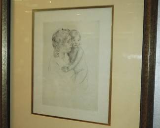 Mary Cassat dry point etching "Denise Holding Her Child"