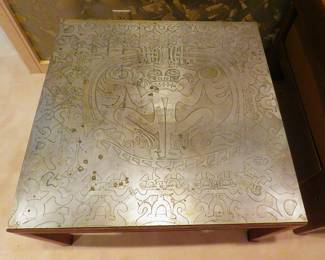 Jules Heumann tribal etched brass table
