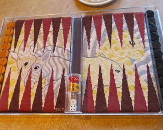 Rare needlepoint safari backgammon set