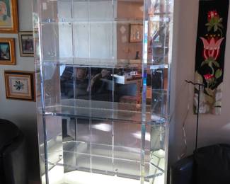 Lucite & chrome lighted display cabinet