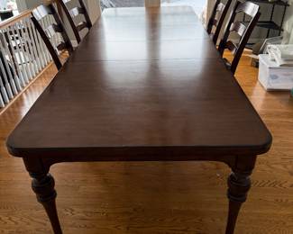 dining table, 2 leaves, 4 wooden chairs & 2 upholstered