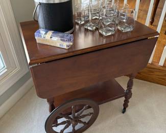 wooden bar serving cart