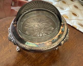 vintage roll top FB Rogers caviar/butter dish server with Lion Head