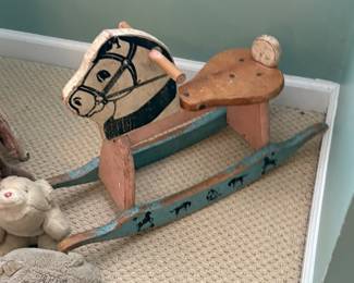Antique painted wood rocking horse