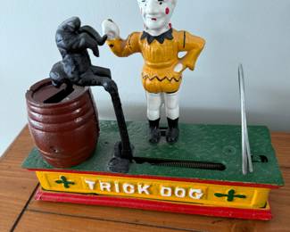 vintage cast iron trick dog bank