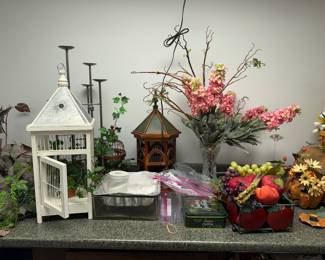 Silk flowers, bird cages