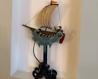 Metal Pendulum sailing ship motion kinetic folk art sculpture