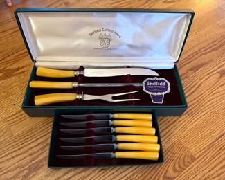 Sheffield Washington Forge Bakelite handle carving set & knives