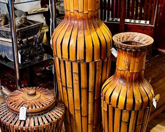 Collection of Two Piece Bamboo Storage Vases
