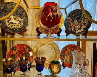 Murano Hand Painted Glass, Italian Hand Painted Footed Glasses, Hand Painted Vintage Noritake China, Haviland Limoges Collectors Plates