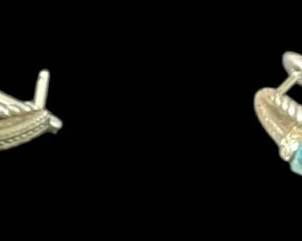 925 14K Pair of Light Blue Stone Earrings 