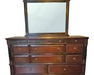 Dark Brown Wood Dresser with Mirror 