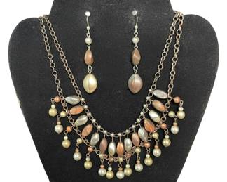 Faux Pearl Bib Necklace and Earrings 