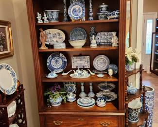 Beautiful 3 drawer, 4 shelf cabinet filled with oriental blue & white.
