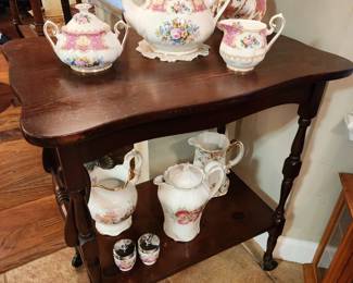 Tea cart & assorted tea sets
