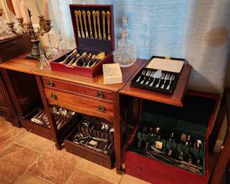 Very nice silverware cabinet with drop sides. Multiple patterns of SP flatware.