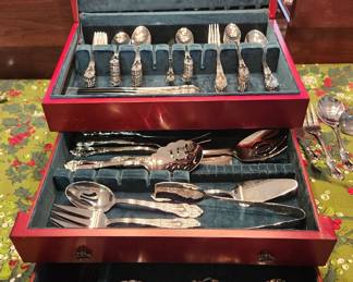 Large silver chest of SP flatware 