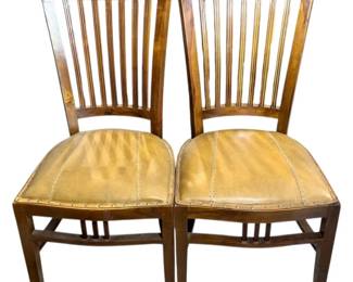 Leather Upholstered Slat Back Chairs 
