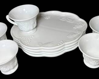 Indiana Milk Glass Snack Plates Cups 