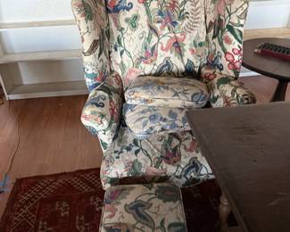 Floral armchair & ottoman