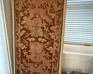 Large mounted antique silk embroidery